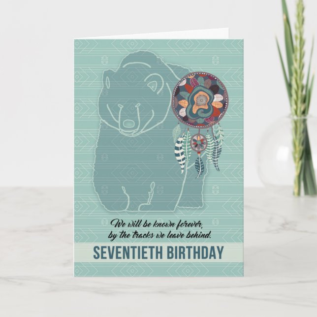 70th Birthday Native American Bear Dreamcatcher Card (Front)