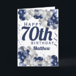 70th Birthday Navy Balloons Card<br><div class="desc">A gorgeous navy and silver balloon happy 70th (or any age) birthday card. This fabulous design is the perfect way to wish someone a happy seventieth birthday (or change the age!) Personalise with our own custom name and message. Blue coloured typography and gorgeous navy blue and silver balloons.</div>