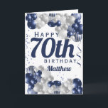 70th Birthday Navy Balloons Card<br><div class="desc">A gorgeous navy and silver balloon happy 70th (or any age) birthday card. This fabulous design is the perfect way to wish someone a happy seventieth birthday (or change the age!) Personalise with our own custom name and message. Blue coloured typography and gorgeous navy blue and silver balloons.</div>