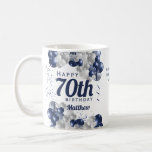 70th Birthday Navy Balloons Coffee Mug<br><div class="desc">A gorgeous navy and silver balloon happy 70th (or any age) birthday mug. This fabulous design is the perfect way to wish someone a happy seventieth birthday (or change the age!) Personalise with our own custom name and message. Blue coloured typography and gorgeous navy blue and silver balloons.</div>