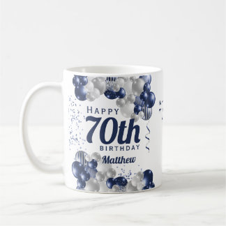 70th Birthday Navy Balloons Coffee Mug
