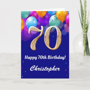 70th Birthday Navy Blue and Gold Colourful Balloon Card