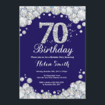 70th Birthday Navy Blue and Silver Diamond Invitation<br><div class="desc">70th Birthday Invitation. Navy Blue and Silver Rhinestone Diamond. Elegant Birthday Bash invite. Adult Birthday. Women Birthday. Men Birthday. For further customisation,  please click the "Customise it" button and use our design tool to modify this template.</div>