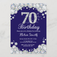 70th Birthday Navy Blue and Silver Diamond