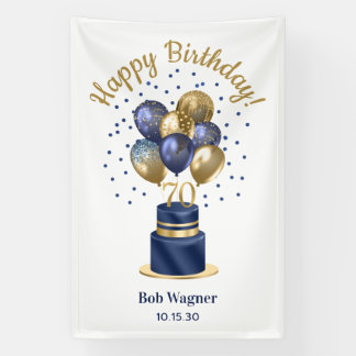 70th Birthday Navy Blue Balloon Cake Banner