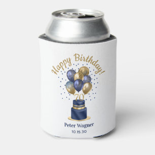70th Birthday Navy Blue Balloon Cake Can Cooler
