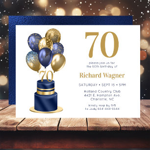 70th Birthday Navy Blue Balloon Cake Invitation