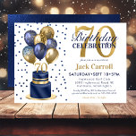 70th Birthday Navy Blue Balloon Cake Invitation<br><div class="desc">This fabulous men's 70th birthday party invitation featuring a 2-layer navy blue and gold cake with navy blue and gold balloons, the number 70 in gold and shiny blue confetti would be perfect for celebrating your loved one turning 70. It is traditional and classic while being fresh, modern and contemporary....</div>