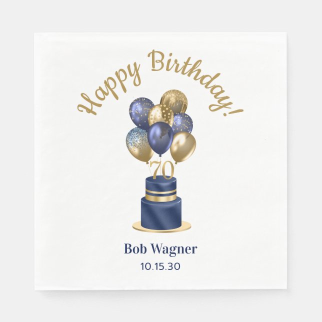 70th Birthday Navy Blue Balloon Cake Napkin (Front)