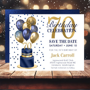 70th Birthday Navy Blue Balloon Cake Save The Date