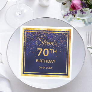 70th birthday navy blue gold monogram men guys napkin