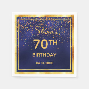 70th birthday navy  blue gold monogram men guys napkin
