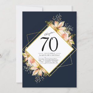 70th Birthday Navy Blue Invitation