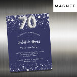 70th birthday navy blue silver stars luxury magnetic invitation<br><div class="desc">A modern,  stylish and glamourous magnetic invitation for a 70th birthday party.  A navy blue background,  decorated with faux silver stars. Personalise and add your name and party details.  Number 70 is written with a balloon style font.</div>