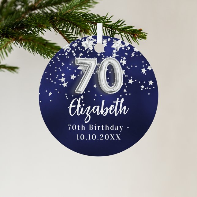 70th birthday navy blue silver stars metal tree decoration (Creator Uploaded)