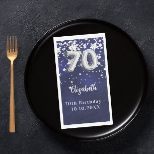 70th Birthday navy blue silver stars Napkin