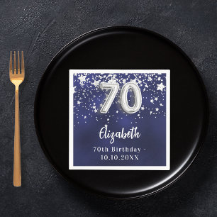 70th birthday navy blue silver stars napkin