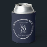 70th Birthday Navy Silver Cheers to 70 Years Can Cooler<br><div class="desc">This is a chic and elegant 70th birthday party design. This stylish design is in trending navy and silver. It has the message, "Samantha", "Cheers to 70 years" and the celebration date. This modern, typography motif is framed by an elegant silver foil effect circle. This stylish design is perfect for...</div>