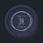 70th Birthday Navy Silver Cheers to 70 Years Party Paper Plate<br><div class="desc">This is a chic and elegant 70th birthday party design. This stylish design is in trending navy and silver. It has the message, "Samantha", "Cheers to 70 years" and space for the celebration date. This modern, typography motif is framed by an elegant silver foil effect circle. This stylish design is...</div>