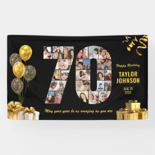70th Birthday Number 70 Photo Collage Black Gold Banner