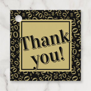 70th Birthday Number Pattern 70 Gold and Black Favour Tags