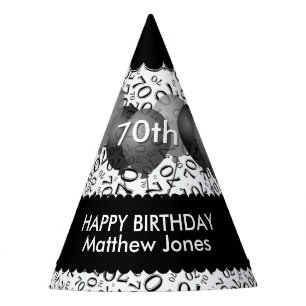 70th Birthday Number Pattern Black/White Scallops Party Hat