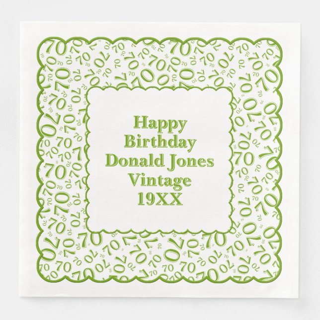 70th Birthday Number Pattern Scallops Green/White Napkin (Front)