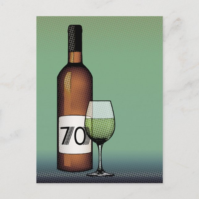 70th birthday or anniversary : wine bottle & glass postcard (Front)