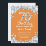 70th Birthday Orange and Silver Diamond Invitation<br><div class="desc">70th Birthday Invitation. Orange and Silver Rhinestone Diamond. Elegant Birthday Bash invite. Adult Birthday. Women Birthday. Men Birthday. For further customisation,  please click the "Customise it" button and use our design tool to modify this template.</div>