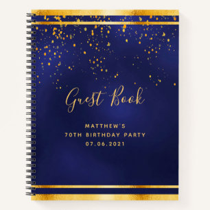 70th Birthday Party 70 dark blue gold guest book