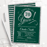 70th Birthday Party - ANY AGE Green Silver Invitation<br><div class="desc">70th birthday party invitation for men or women. Elegant invite card in green with faux glitter silver foil. Features typography script font. Cheers to 70 years! Can be personalised into any year. Perfect for a milestone adult bday celebration.</div>