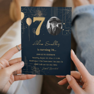 70th birthday party balloons and fireworks  invitation