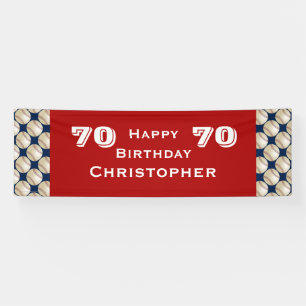 70th Birthday Party Baseball, Red White Blue,  Banner