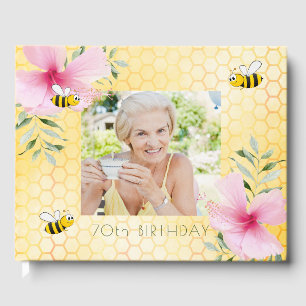 70th birthday party bees honeycomb floral photo guest book