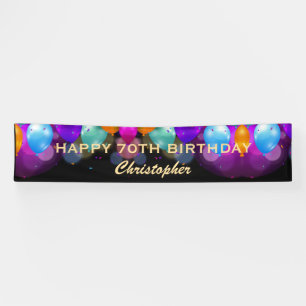 70th Birthday Party Black and Gold Balloons Banner