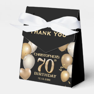 70th Birthday Party Black and Gold Balloons Favour Box