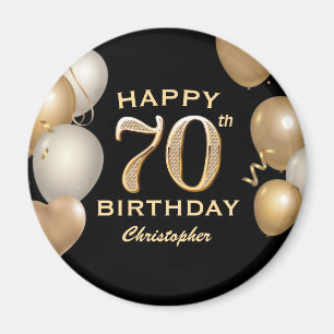 70th Birthday Party Black and Gold Balloons Magnet