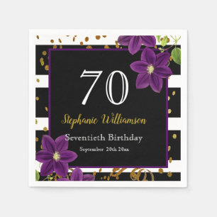 70th Birthday Party Black and Gold Glitter Napkin
