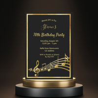 70th birthday party black and gold music notes