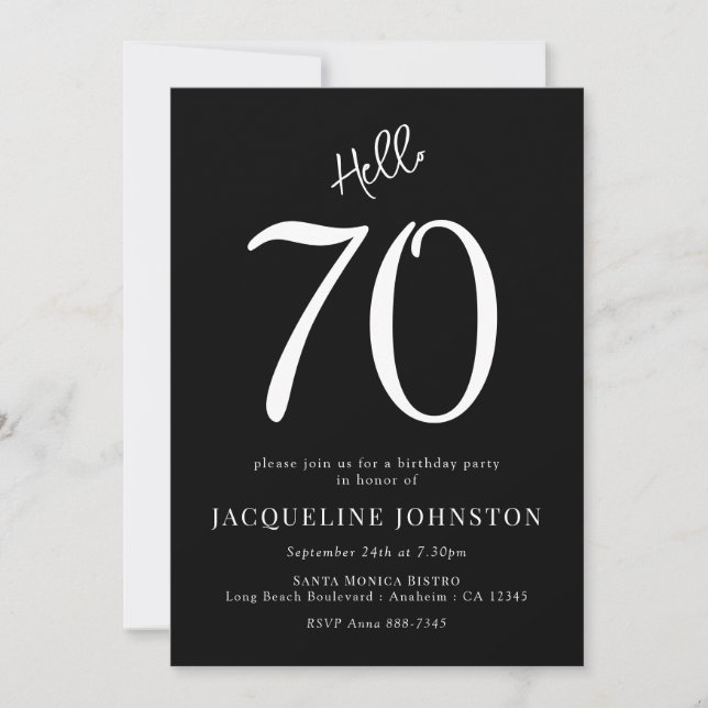 70th Birthday Party Black And White Invitation (Front)