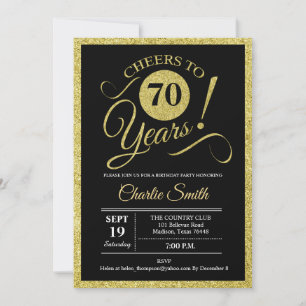 70th Birthday Party - Black Gold ANY AGE Invitation