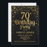 70th Birthday Party - Black & Gold Invitation<br><div class="desc">70th Birthday Party Invitation.
Elegant design in black and faux glitter gold. Features stylish script font and confetti. Message me if you need custom age.</div>