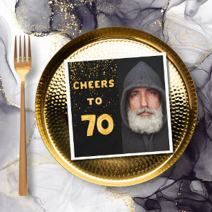 70th birthday party black gold photo napkin