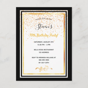 70th birthday party black white gold invitation postcard