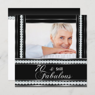 70th Birthday Party Black White Silver Diamond Invitation