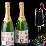 70th birthday party blush photo collage name sparkling wine label<br><div class="desc">A bottle label for a 70th birthday party, celebrating her life with a collage of 8 of your photos. Personalise and add a name, age 70 and a date. Date of birth or the date of the party. Grey and dark rose gold coloured letters. A girly and feminine rose gold,...</div>