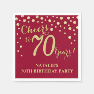 70th Birthday Party Burgundy Red and Gold Diamond Napkin