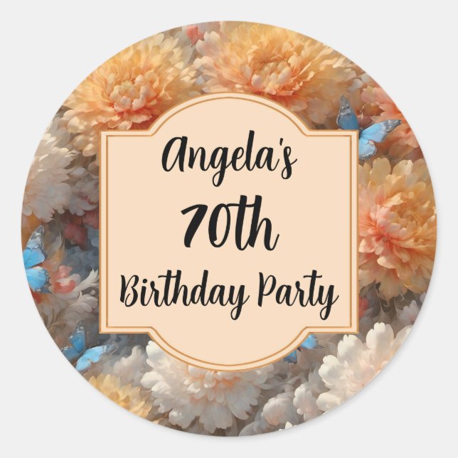 70th Birthday Party Classic Round Sticker (Front)