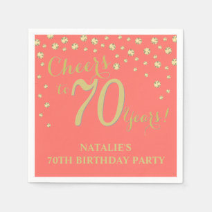 70th Birthday Party Coral and Gold Diamond Napkin