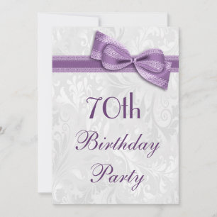 70th Birthday Party Damask and Faux Bow Invitation